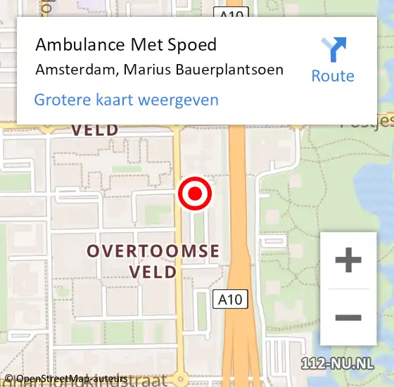 Locatie op kaart van de 112 melding: Ambulance Met Spoed Naar Amsterdam, Marius Bauerplantsoen op 30 november 2022 13:05