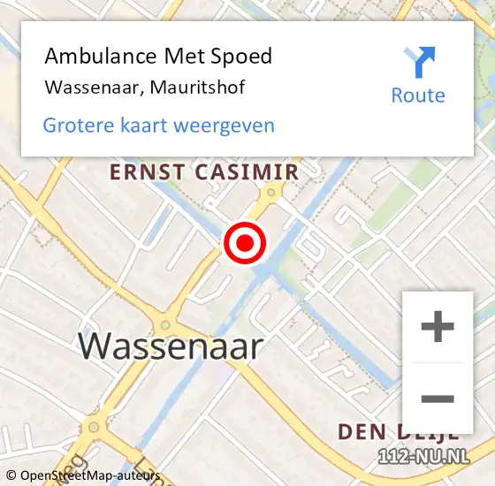 Locatie op kaart van de 112 melding: Ambulance Met Spoed Naar Wassenaar, Mauritshof op 30 november 2022 13:28