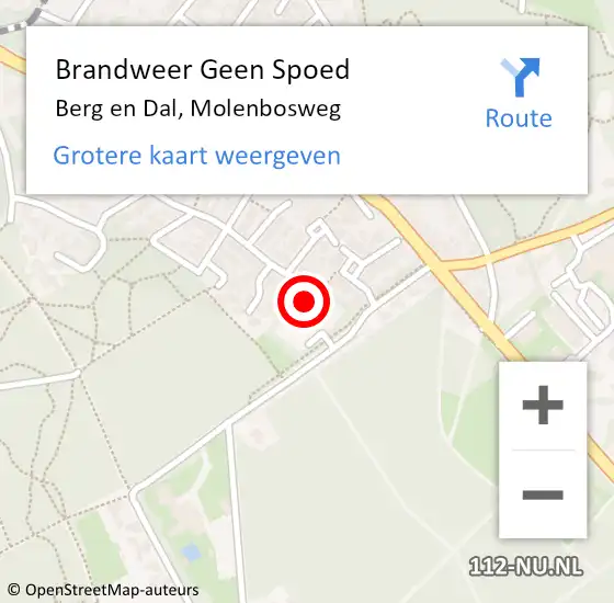 Locatie op kaart van de 112 melding: Brandweer Geen Spoed Naar Berg en Dal, Molenbosweg op 30 november 2022 13:53