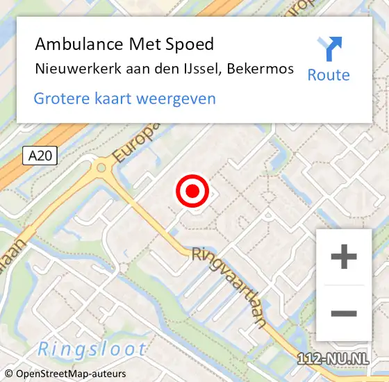 Locatie op kaart van de 112 melding: Ambulance Met Spoed Naar Nieuwerkerk aan den IJssel, Bekermos op 30 november 2022 14:00