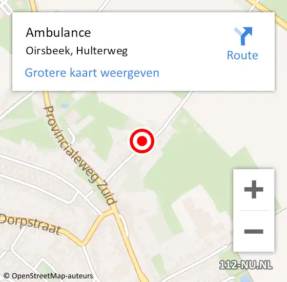 Locatie op kaart van de 112 melding: Ambulance Oirsbeek, Hulterweg op 6 augustus 2014 18:49