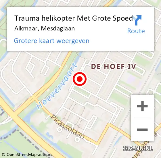 Locatie op kaart van de 112 melding: Trauma helikopter Met Grote Spoed Naar Alkmaar, Mesdaglaan op 30 november 2022 14:08