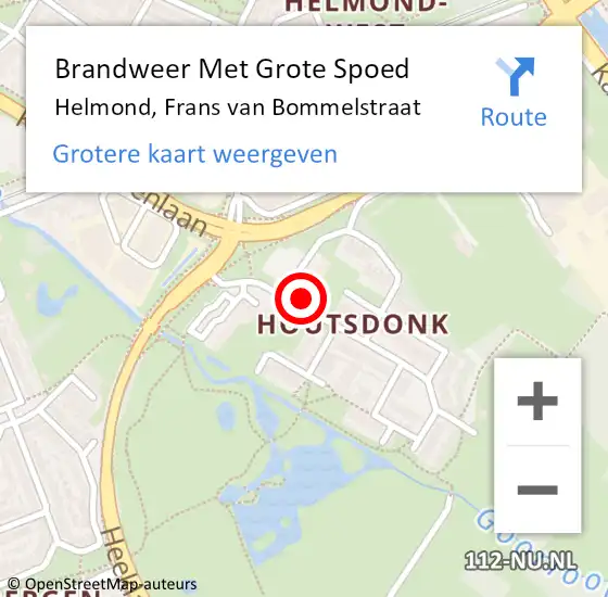 Locatie op kaart van de 112 melding: Brandweer Met Grote Spoed Naar Helmond, Frans van Bommelstraat op 30 november 2022 14:11