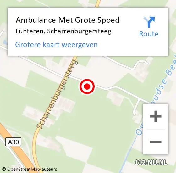 Locatie op kaart van de 112 melding: Ambulance Met Grote Spoed Naar Lunteren, Scharrenburgersteeg op 30 november 2022 14:24