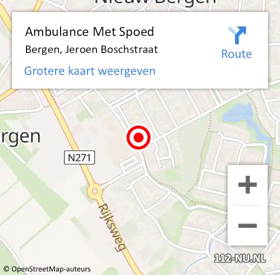 Locatie op kaart van de 112 melding: Ambulance Met Spoed Naar Bergen, Jeroen Boschstraat op 30 november 2022 14:24