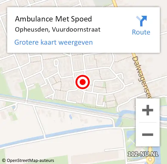 Locatie op kaart van de 112 melding: Ambulance Met Spoed Naar Opheusden, Vuurdoornstraat op 30 november 2022 14:40