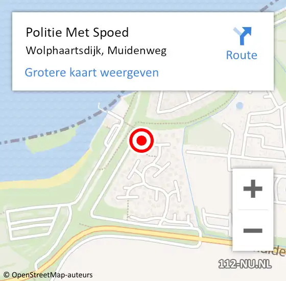 Locatie op kaart van de 112 melding: Politie Met Spoed Naar Wolphaartsdijk, Muidenweg op 30 november 2022 14:58
