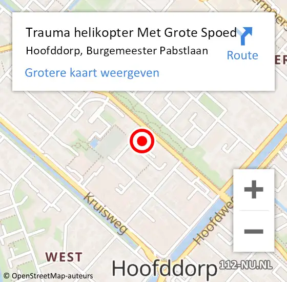 Locatie op kaart van de 112 melding: Trauma helikopter Met Grote Spoed Naar Hoofddorp, Burgemeester Pabstlaan op 30 november 2022 15:23