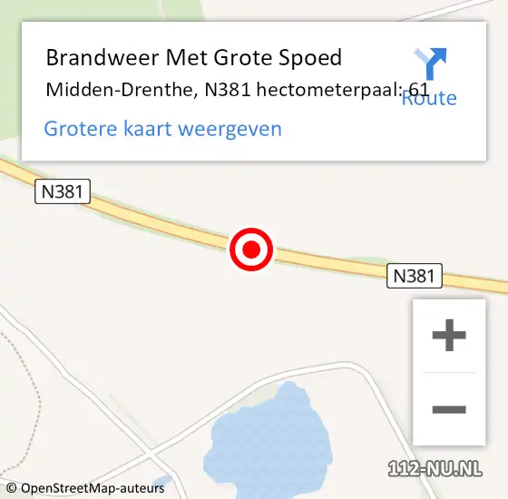 Locatie op kaart van de 112 melding: Brandweer Met Grote Spoed Naar Midden-Drenthe, N381 hectometerpaal: 61 op 30 november 2022 15:50