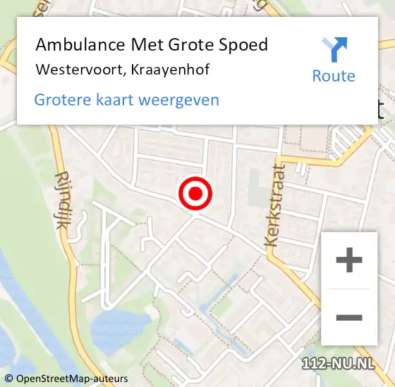 Locatie op kaart van de 112 melding: Ambulance Met Grote Spoed Naar Westervoort, Kraayenhof op 30 november 2022 16:03