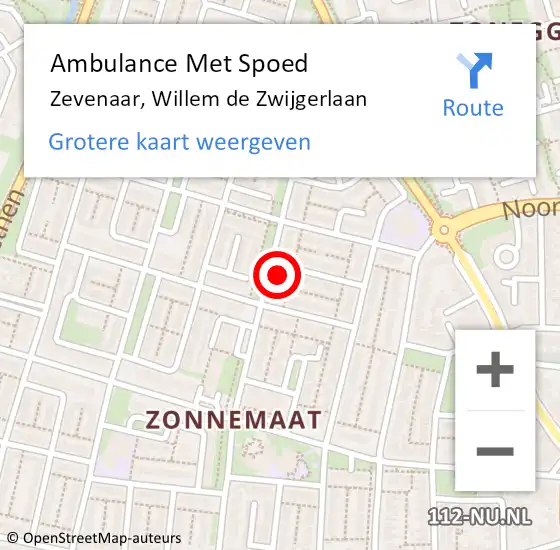 Locatie op kaart van de 112 melding: Ambulance Met Spoed Naar Zevenaar, Willem de Zwijgerlaan op 30 november 2022 16:33