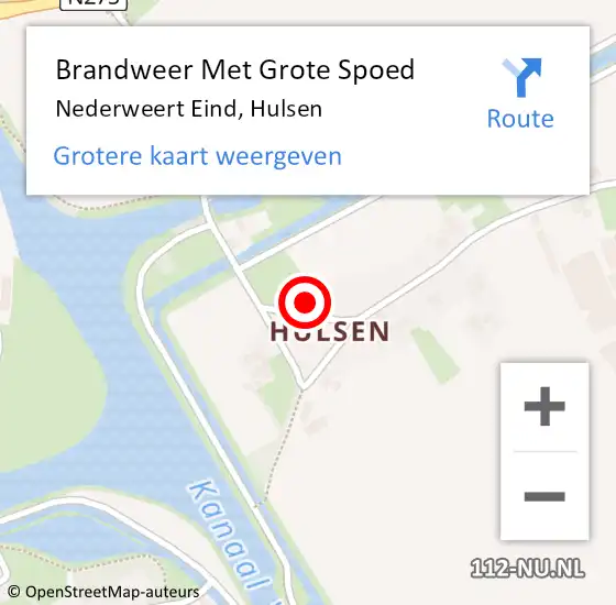 Locatie op kaart van de 112 melding: Brandweer Met Grote Spoed Naar Nederweert Eind, Hulsen op 30 november 2022 16:34