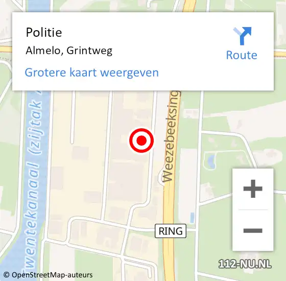 Locatie op kaart van de 112 melding: Politie Almelo, Grintweg op 30 november 2022 16:54