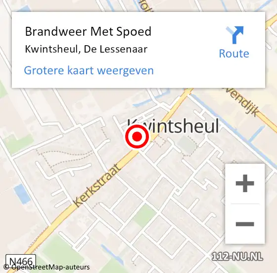 Locatie op kaart van de 112 melding: Brandweer Met Spoed Naar Kwintsheul, De Lessenaar op 30 november 2022 17:10