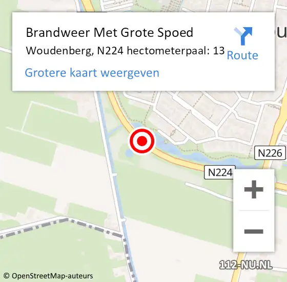 Locatie op kaart van de 112 melding: Brandweer Met Grote Spoed Naar Woudenberg, N224 hectometerpaal: 13 op 30 november 2022 17:11