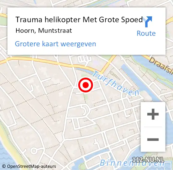 Locatie op kaart van de 112 melding: Trauma helikopter Met Grote Spoed Naar Hoorn, Muntstraat op 30 november 2022 17:18