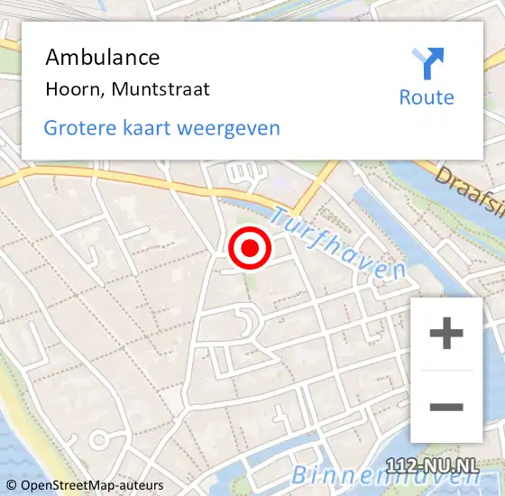 Locatie op kaart van de 112 melding: Ambulance Hoorn, Muntstraat op 30 november 2022 17:19