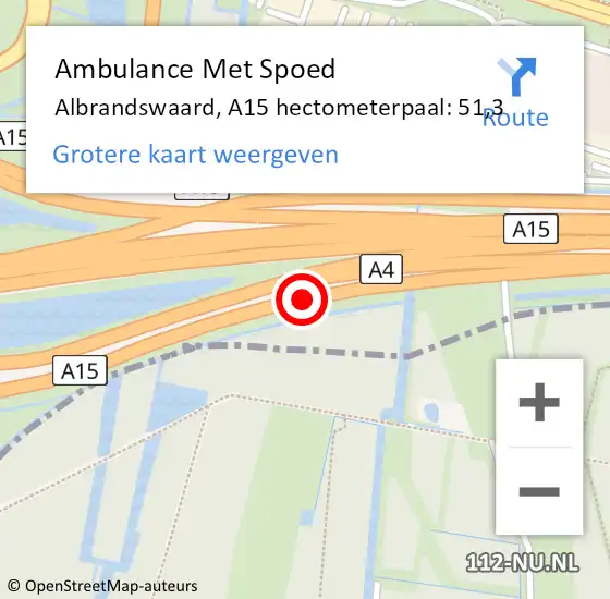 Locatie op kaart van de 112 melding: Ambulance Met Spoed Naar Albrandswaard, A15 hectometerpaal: 51,3 op 30 november 2022 17:27