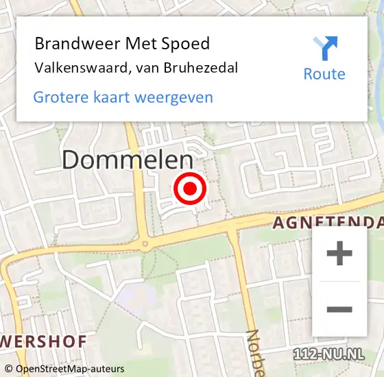 Locatie op kaart van de 112 melding: Brandweer Met Spoed Naar Valkenswaard, van Bruhezedal op 30 november 2022 17:34