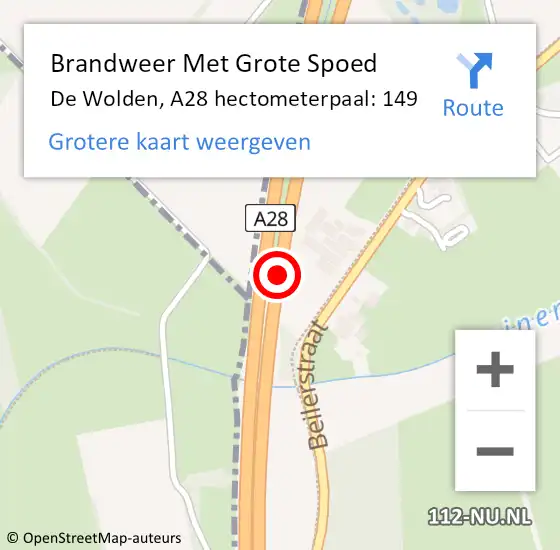 Locatie op kaart van de 112 melding: Brandweer Met Grote Spoed Naar De Wolden, A28 hectometerpaal: 149 op 30 november 2022 17:44