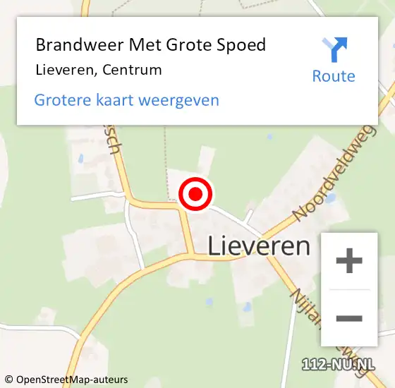 Locatie op kaart van de 112 melding: Brandweer Met Grote Spoed Naar Lieveren, Centrum op 30 november 2022 17:50