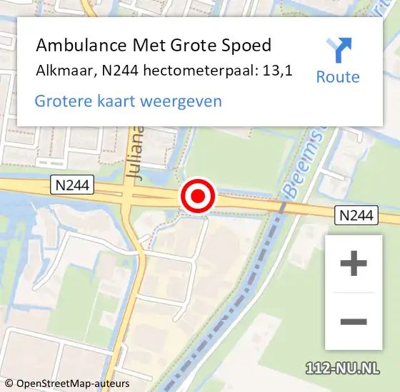 Locatie op kaart van de 112 melding: Ambulance Met Grote Spoed Naar Alkmaar, N244 hectometerpaal: 13,1 op 30 november 2022 18:01