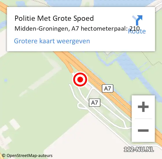 Locatie op kaart van de 112 melding: Politie Met Grote Spoed Naar Midden-Groningen, A7 hectometerpaal: 210 op 30 november 2022 18:09