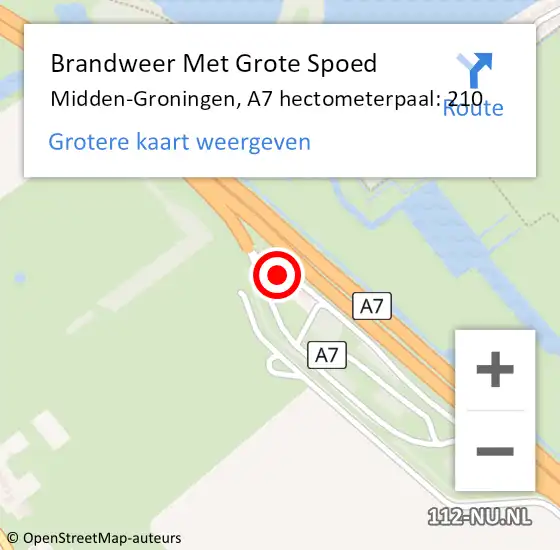 Locatie op kaart van de 112 melding: Brandweer Met Grote Spoed Naar Midden-Groningen, A7 hectometerpaal: 210 op 30 november 2022 18:11