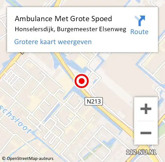 Locatie op kaart van de 112 melding: Ambulance Met Grote Spoed Naar Honselersdijk, Burgemeester Elsenweg op 30 november 2022 18:19