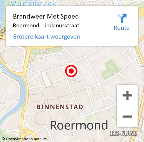 Locatie op kaart van de 112 melding: Brandweer Met Spoed Naar Roermond, Lindanusstraat op 30 november 2022 18:23