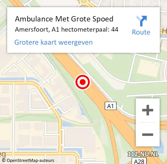 Locatie op kaart van de 112 melding: Ambulance Met Grote Spoed Naar Amersfoort, A1 hectometerpaal: 44 op 30 november 2022 18:30
