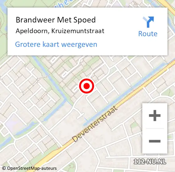 Locatie op kaart van de 112 melding: Brandweer Met Spoed Naar Apeldoorn, Kruizemuntstraat op 30 november 2022 18:35