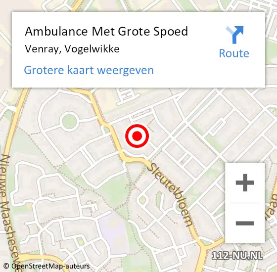 Locatie op kaart van de 112 melding: Ambulance Met Grote Spoed Naar Venray, Vogelwikke op 30 november 2022 19:02