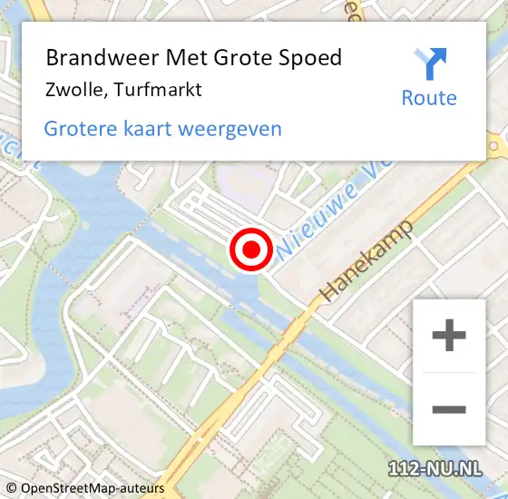 Locatie op kaart van de 112 melding: Brandweer Met Grote Spoed Naar Zwolle, Turfmarkt op 30 november 2022 19:28