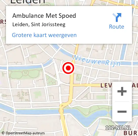 Locatie op kaart van de 112 melding: Ambulance Met Spoed Naar Leiden, Sint Jorissteeg op 30 november 2022 19:31