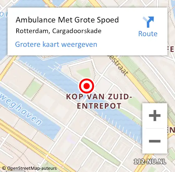 Locatie op kaart van de 112 melding: Ambulance Met Grote Spoed Naar Rotterdam, Cargadoorskade op 30 november 2022 19:42