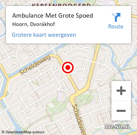 Locatie op kaart van de 112 melding: Ambulance Met Grote Spoed Naar Hoorn, Dvorákhof op 30 november 2022 19:54