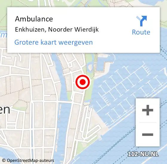 Locatie op kaart van de 112 melding: Ambulance Enkhuizen, Noorder Wierdijk op 30 november 2022 20:04