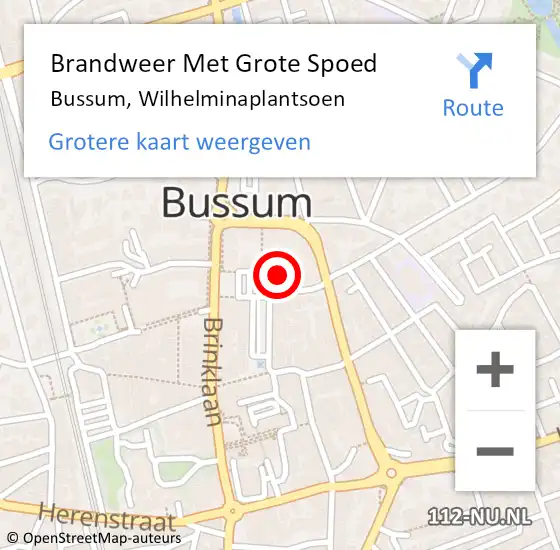 Locatie op kaart van de 112 melding: Brandweer Met Grote Spoed Naar Bussum, Wilhelminaplantsoen op 30 november 2022 20:07