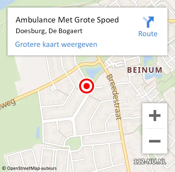 Locatie op kaart van de 112 melding: Ambulance Met Grote Spoed Naar Doesburg, De Bogaert op 30 november 2022 23:27