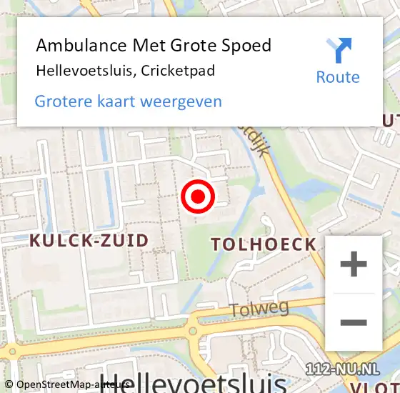 Locatie op kaart van de 112 melding: Ambulance Met Grote Spoed Naar Hellevoetsluis, Cricketpad op 1 december 2022 00:17