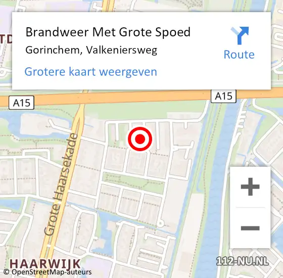 Locatie op kaart van de 112 melding: Brandweer Met Grote Spoed Naar Gorinchem, Valkeniersweg op 1 december 2022 00:27