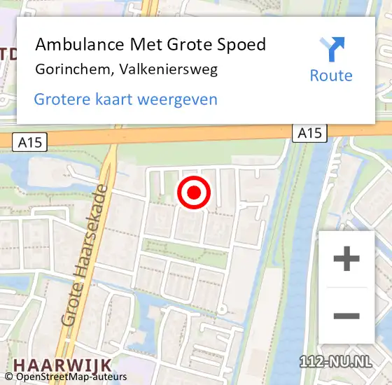 Locatie op kaart van de 112 melding: Ambulance Met Grote Spoed Naar Gorinchem, Valkeniersweg op 1 december 2022 00:32