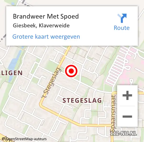 Locatie op kaart van de 112 melding: Brandweer Met Spoed Naar Giesbeek, Klaverweide op 1 december 2022 01:36