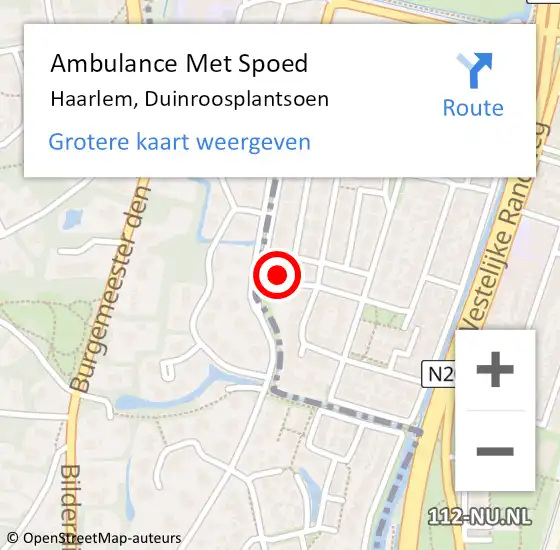 Locatie op kaart van de 112 melding: Ambulance Met Spoed Naar Haarlem, Duinroosplantsoen op 1 december 2022 02:35