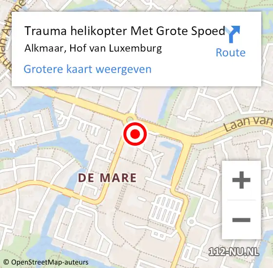 Locatie op kaart van de 112 melding: Trauma helikopter Met Grote Spoed Naar Alkmaar, Hof van Luxemburg op 1 december 2022 05:56