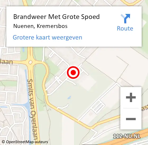 Locatie op kaart van de 112 melding: Brandweer Met Grote Spoed Naar Nuenen, Kremersbos op 1 december 2022 06:37