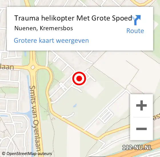 Locatie op kaart van de 112 melding: Trauma helikopter Met Grote Spoed Naar Nuenen, Kremersbos op 1 december 2022 06:38