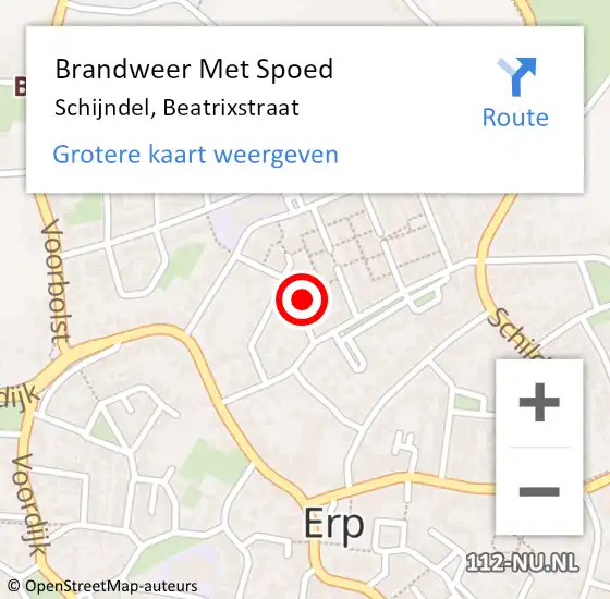 Locatie op kaart van de 112 melding: Brandweer Met Spoed Naar Erp, Beatrixstraat op 1 december 2022 06:45