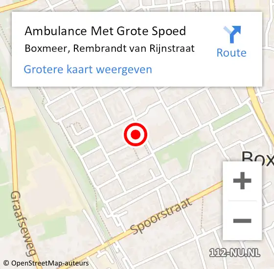 Locatie op kaart van de 112 melding: Ambulance Met Grote Spoed Naar Boxmeer, Rembrandt van Rijnstraat op 1 december 2022 06:45
